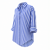 Blue broad striped shirt | Vintage shirt | womens