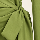 Olive Green Wrap Front Shirt with Side Tie & Flared Sleeves