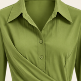 Olive Green Wrap Front Shirt with Side Tie & Flared Sleeves