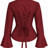 Maroon Flared Sleeve Shirt with Black Wide-Leg Trousers
