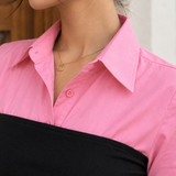Pink Cotton Peplum Shirt with Black Ribbed Tube Top