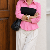 Pink Cotton Peplum Shirt with Black Ribbed Tube Top