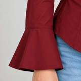 Women’s Burgundy Corset Back Lace-Up Shirt with Flared Cuffs