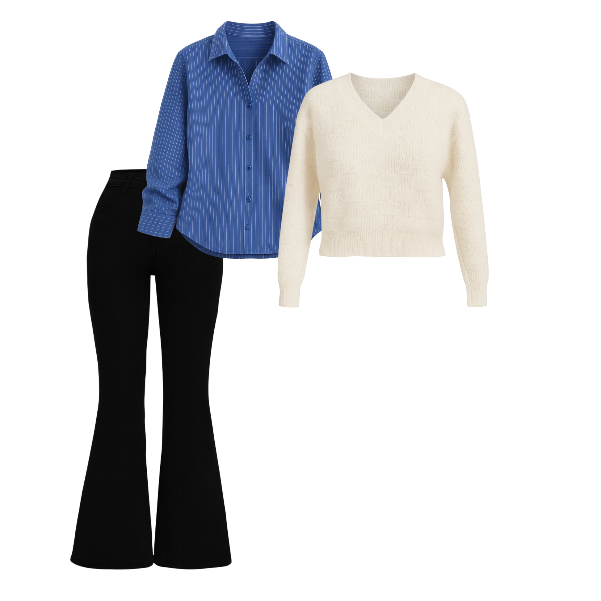 Women’s Premium Winter Shirt + Knitted Sweater + Bootcut Jeans Combo | 1 Free Accessory