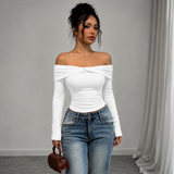 X-Cross Off-Shoulder Full Sleeve Crop Top – White