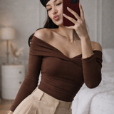 Twist-Detail Brown Top Co-Ord Set with Wide-Leg Trousers