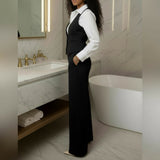 Black Three Piece Suit Set for Women (Shirt + Vest + Pleated Pants) - Full set