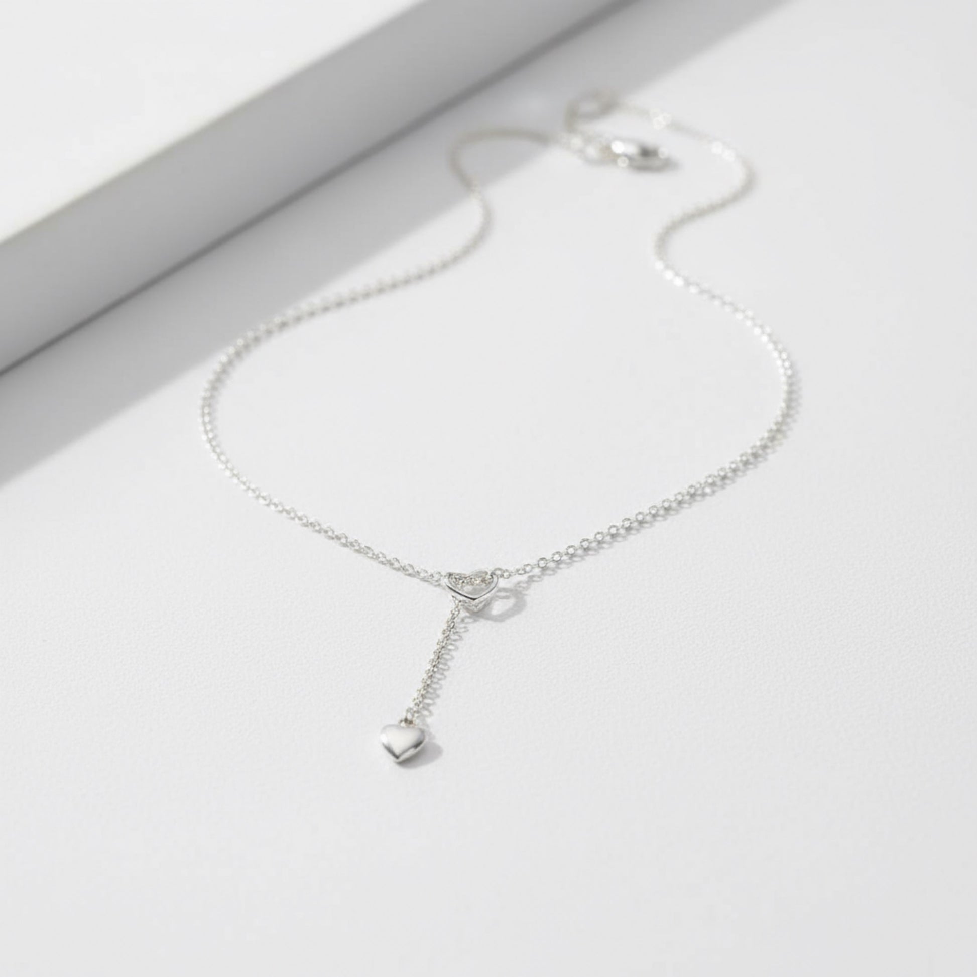 Silver Heart Lariat Necklace