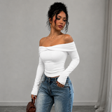 X-Cross Off-Shoulder Full Sleeve Crop Top – White