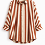 Brown broad striped shirt with charcoal baggy jeans | full outfit