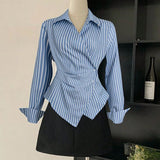 Tailored Fit Stripe Wrap Shirt for Women