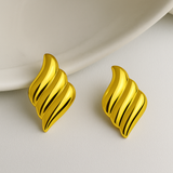 Golden Wave Leaf Earrings – Stainless Steel Statement Design