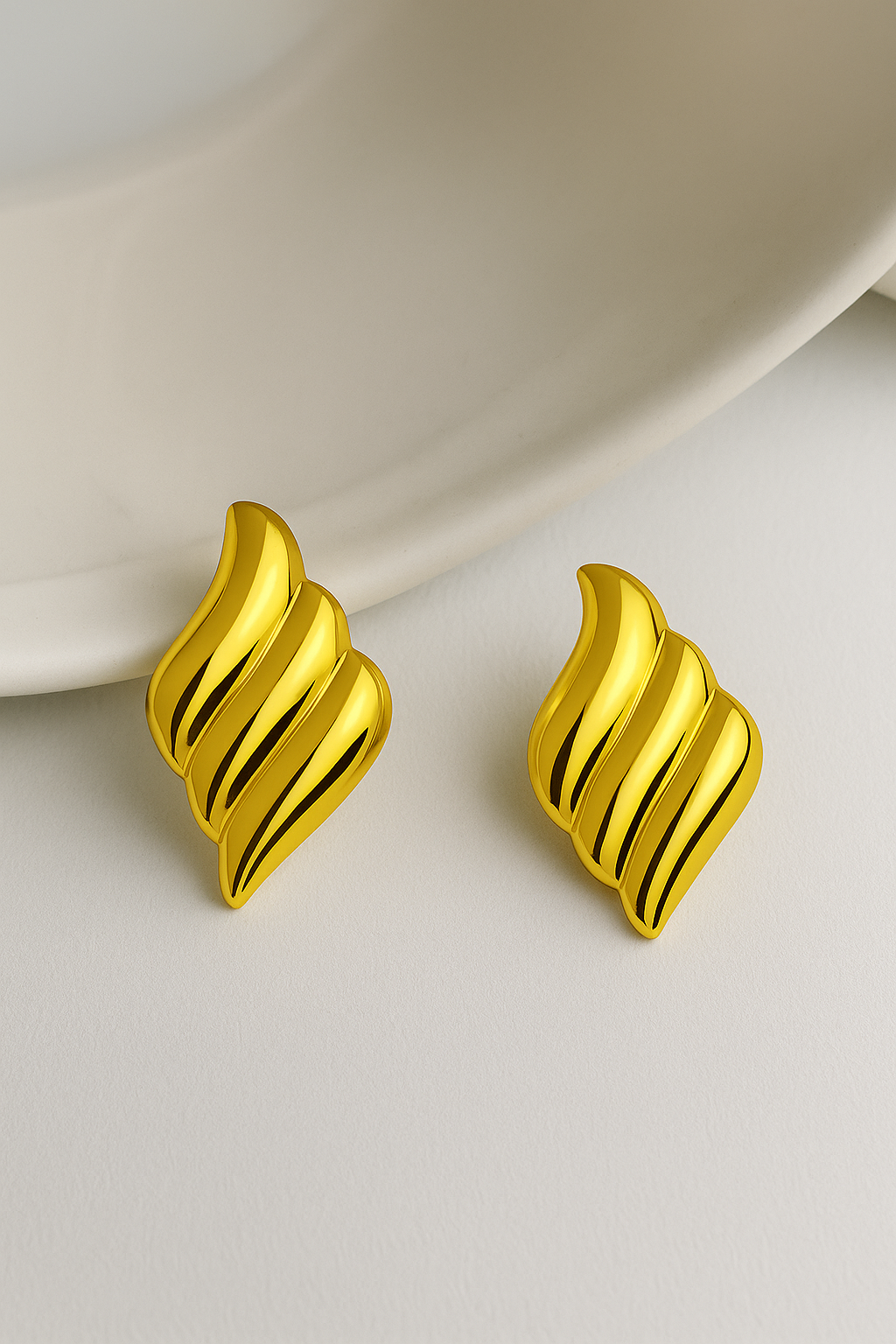 Golden Wave Leaf Earrings – Stainless Steel Statement Design