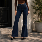 Chocolate Ribbed Top & Midnight Flare Jeans Set