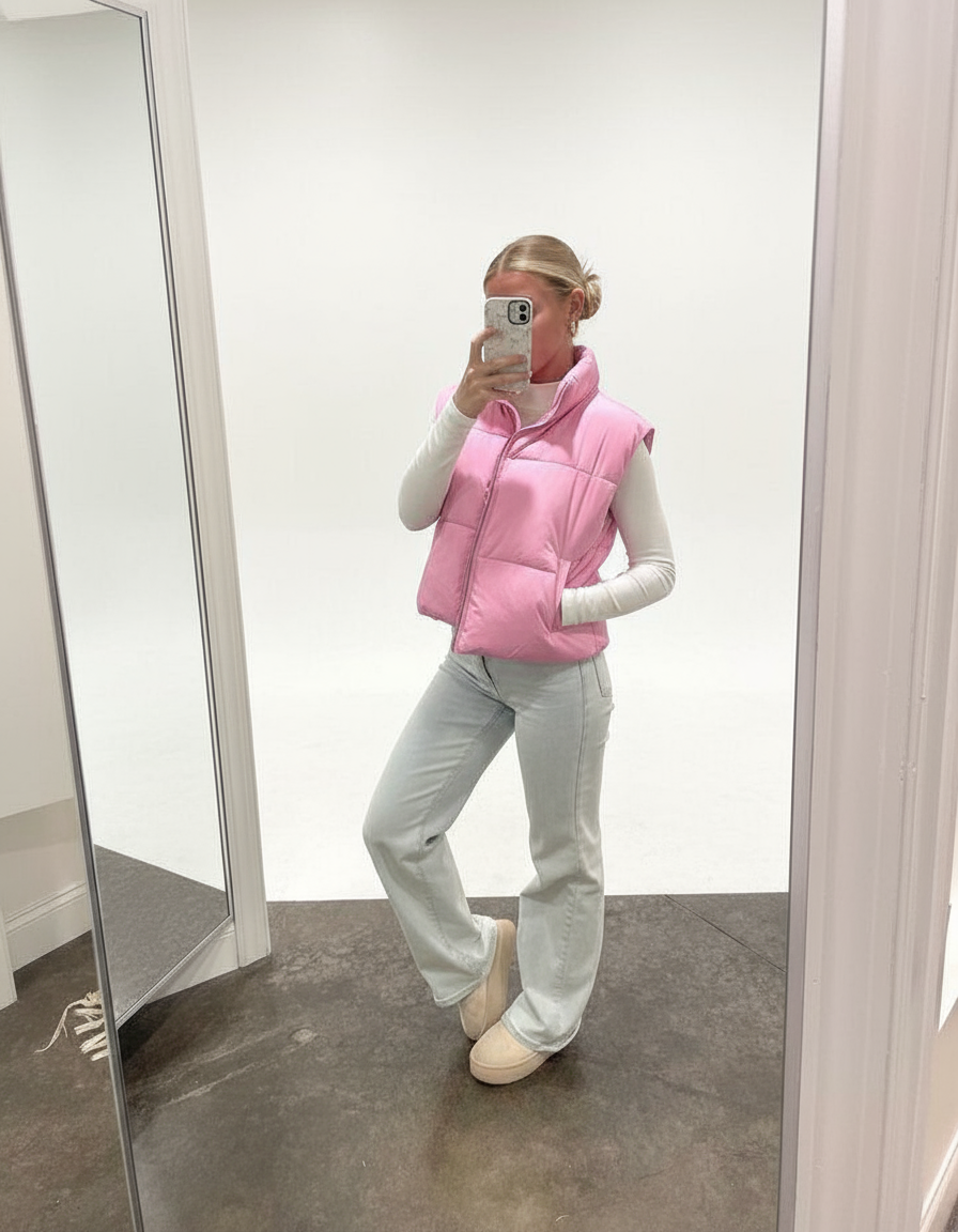 The Baby pink puffer Vest | Womens