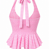 Tie-Up Gingham Top & Denim Set