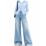 Blue striped shirt with Sky blue wishker baggy jeans | full set