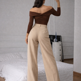 Twist-Detail Brown Top Co-Ord Set with Wide-Leg Trousers
