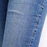 Lavender High Neck Crop Top with Blue High Waist Bootcut Jeans Set