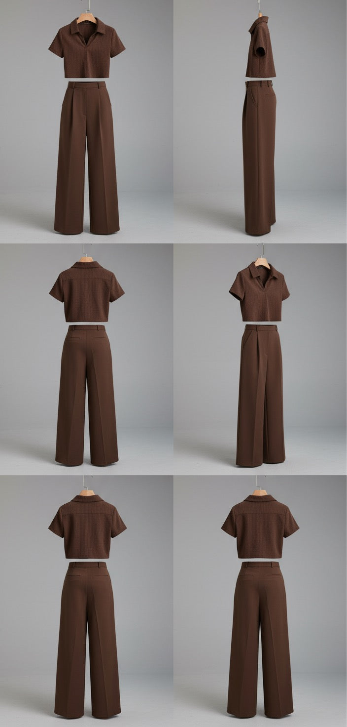 Brown high waist pant and Brown top - full set