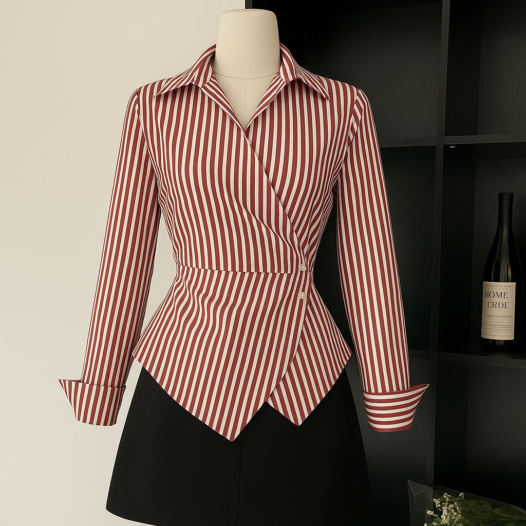 Tailored Fit Stripe Wrap Shirt for Women