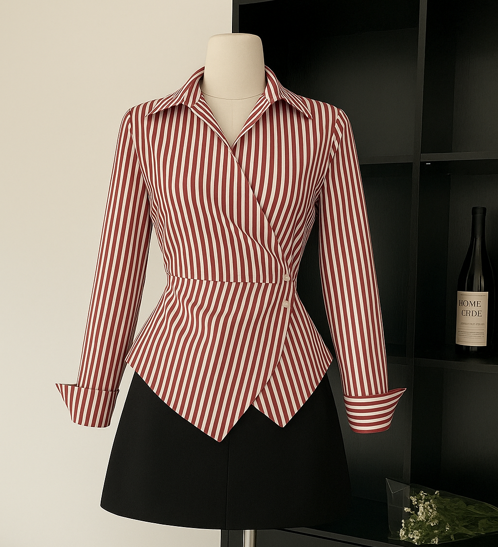Tailored Fit Stripe Wrap Shirt for Women