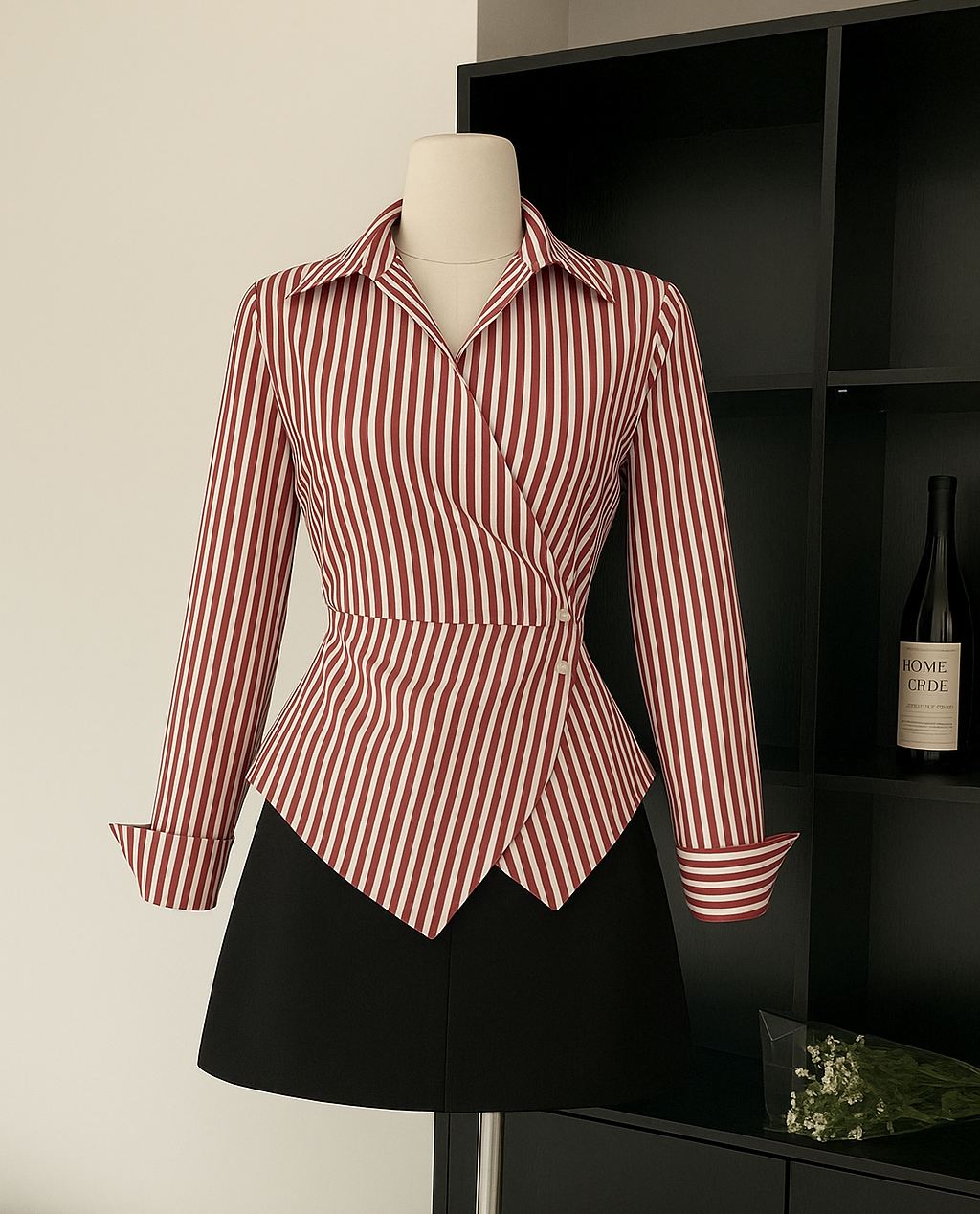 Tailored Fit Red Stripe Wrap Shirt for Women