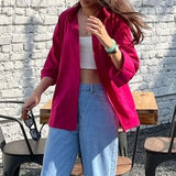sky blue High waist baggy jeans |Hot pink shirt ( women ) (FULLSET) (Copy)