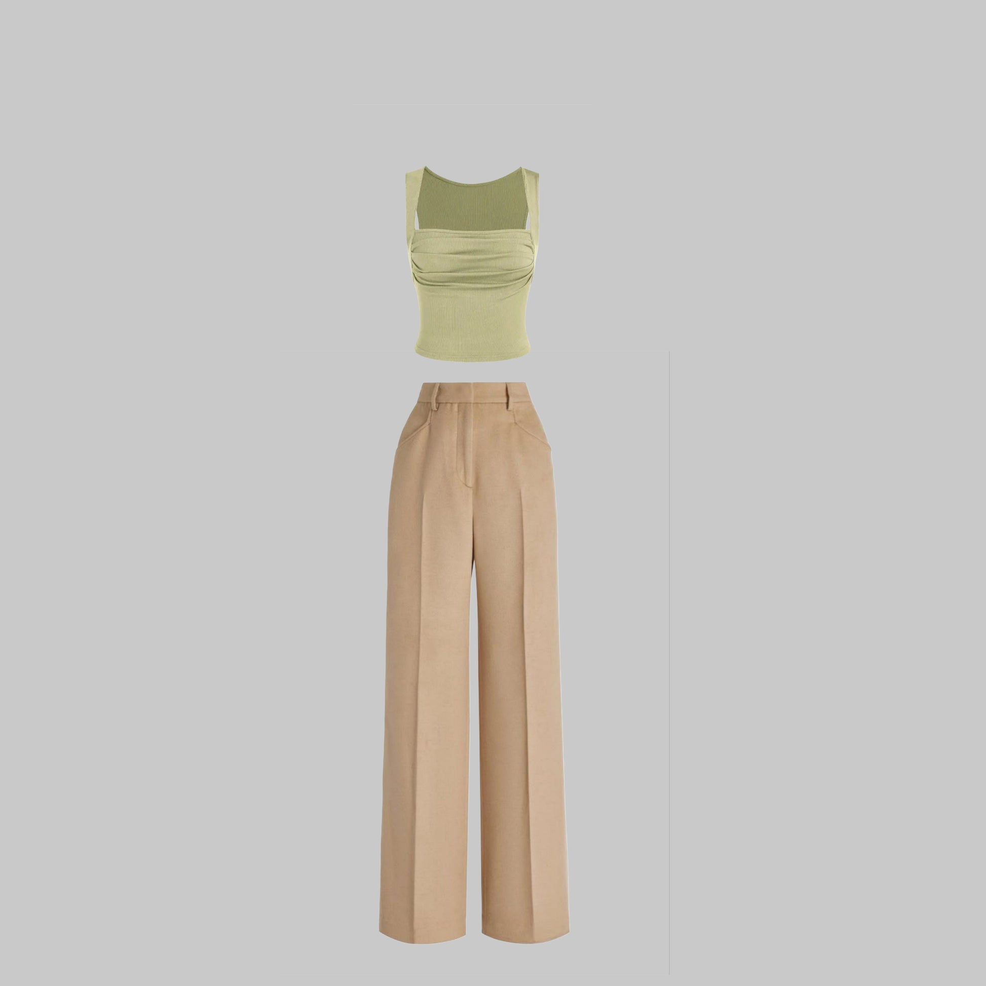 Cream  high waist pant and Light green  top - full set