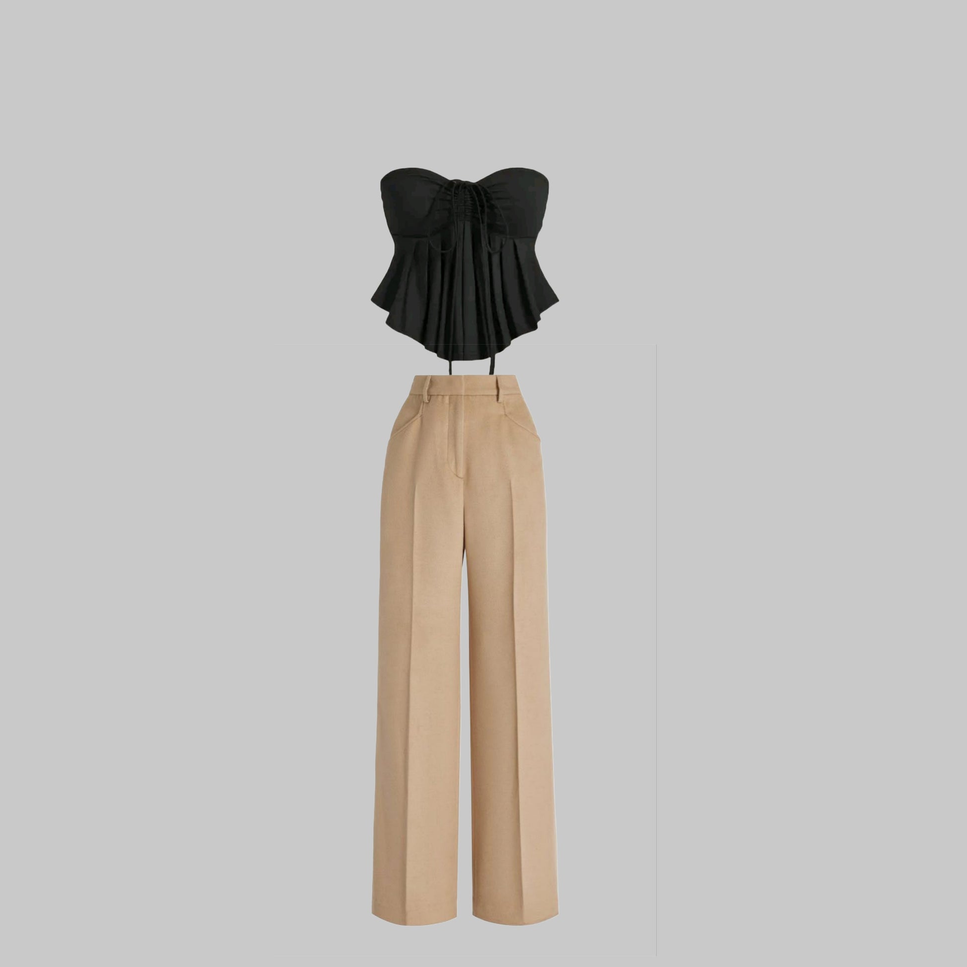 Cream  high waist pant and Black   top - full set