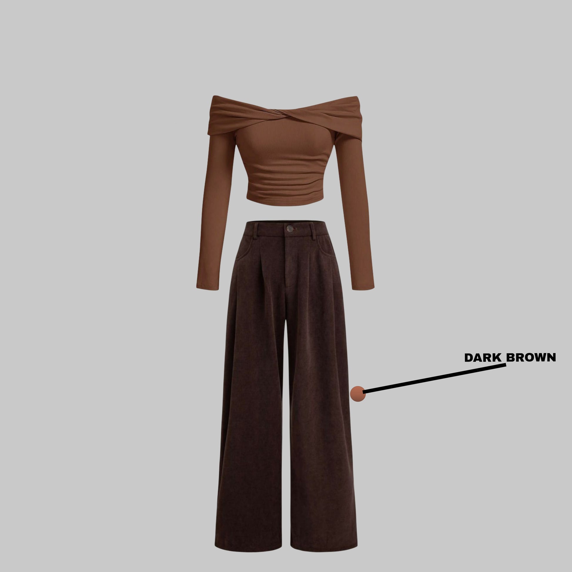 Dark brown high waist pant and Brown   top - full set