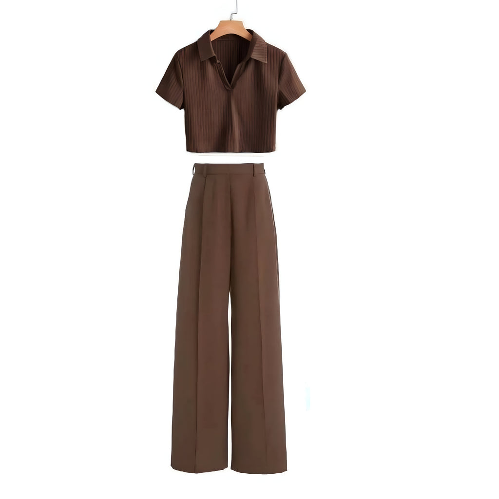 Brown high waist pant and Brown top - full set