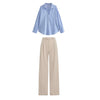 Off white High waist pant (trouser ) | Blue striped shirt ( women )