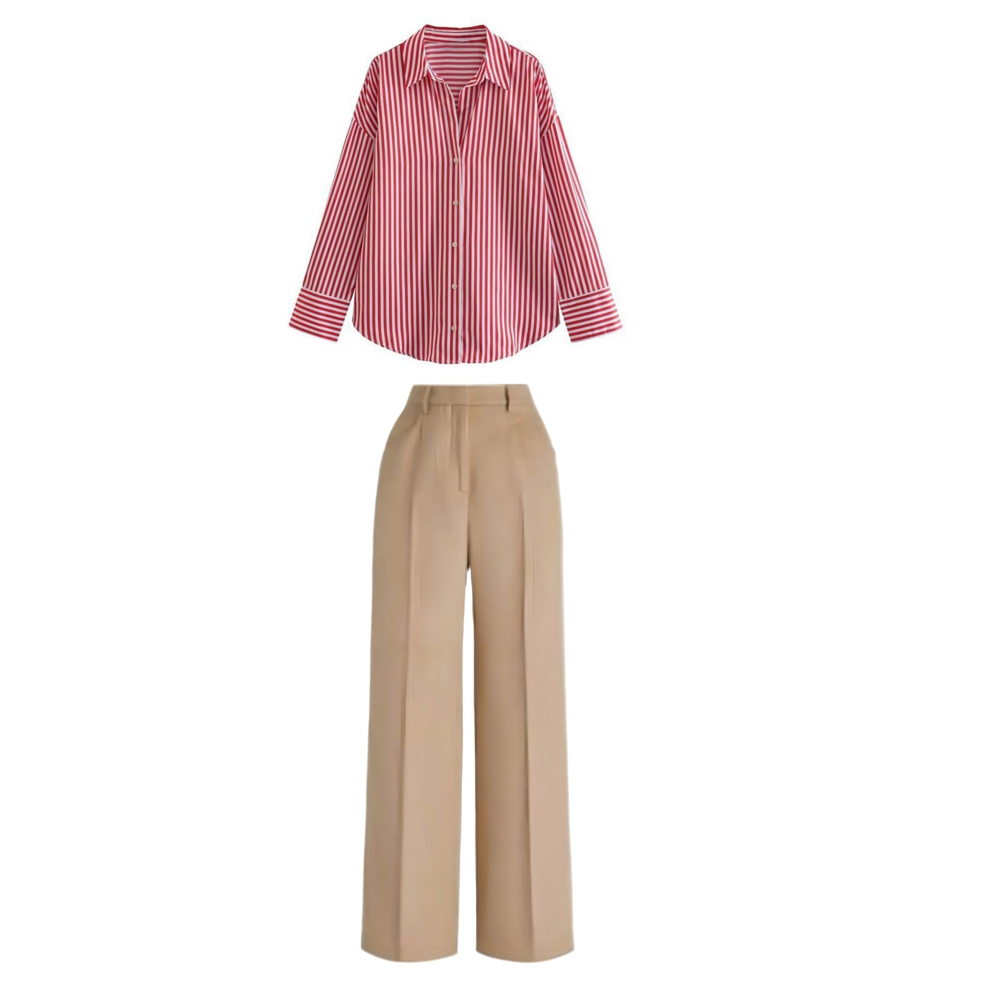 Camel High waist pant (trouser ) | Red striped shirt ( women )