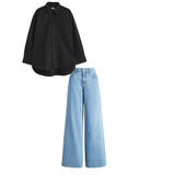 sky blue High waist baggy jeans | Black shirt ( women )