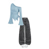 A charcoal cargo jeans | Blue top (Full set)