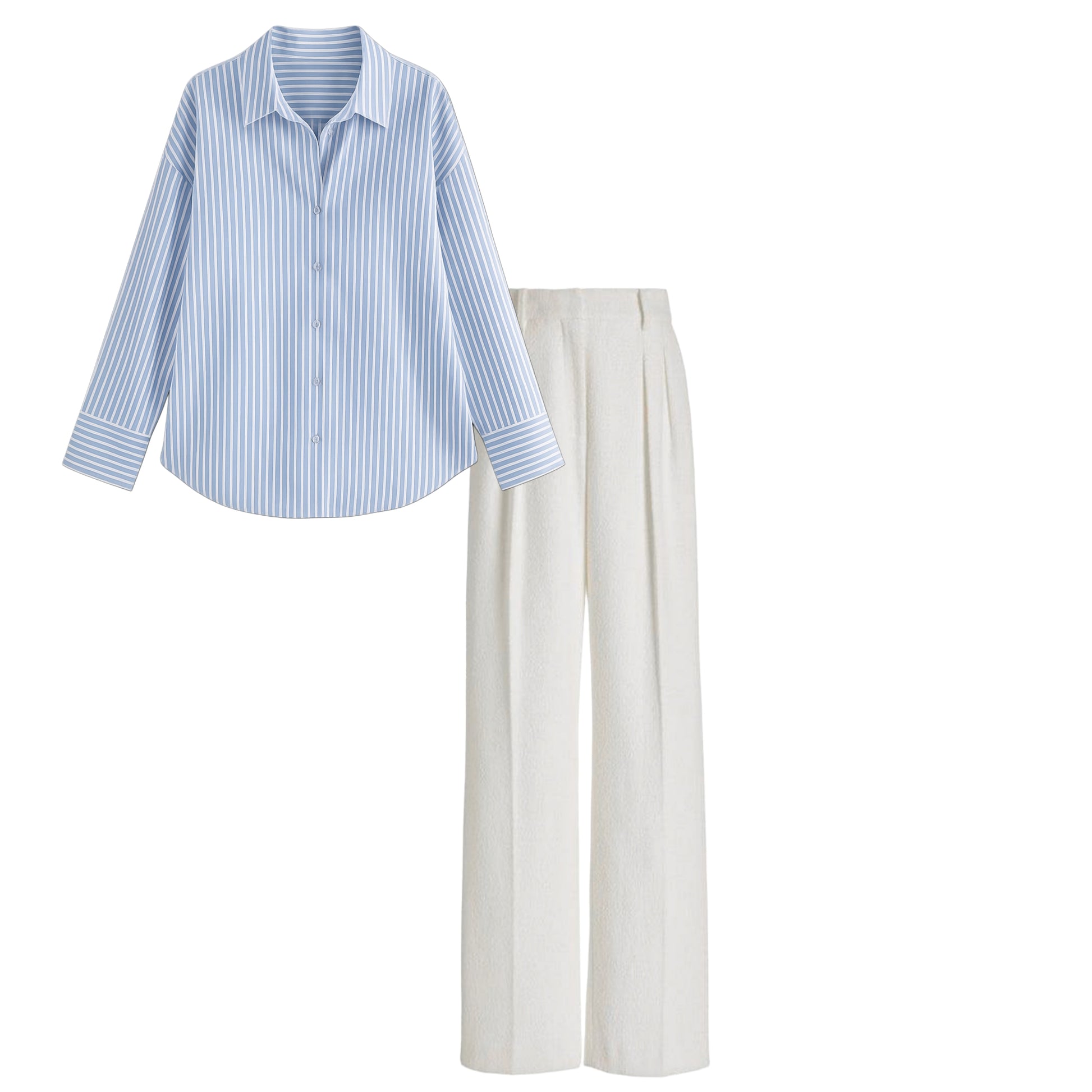 White Pant (trouser ) | Blue striped shirt (women )