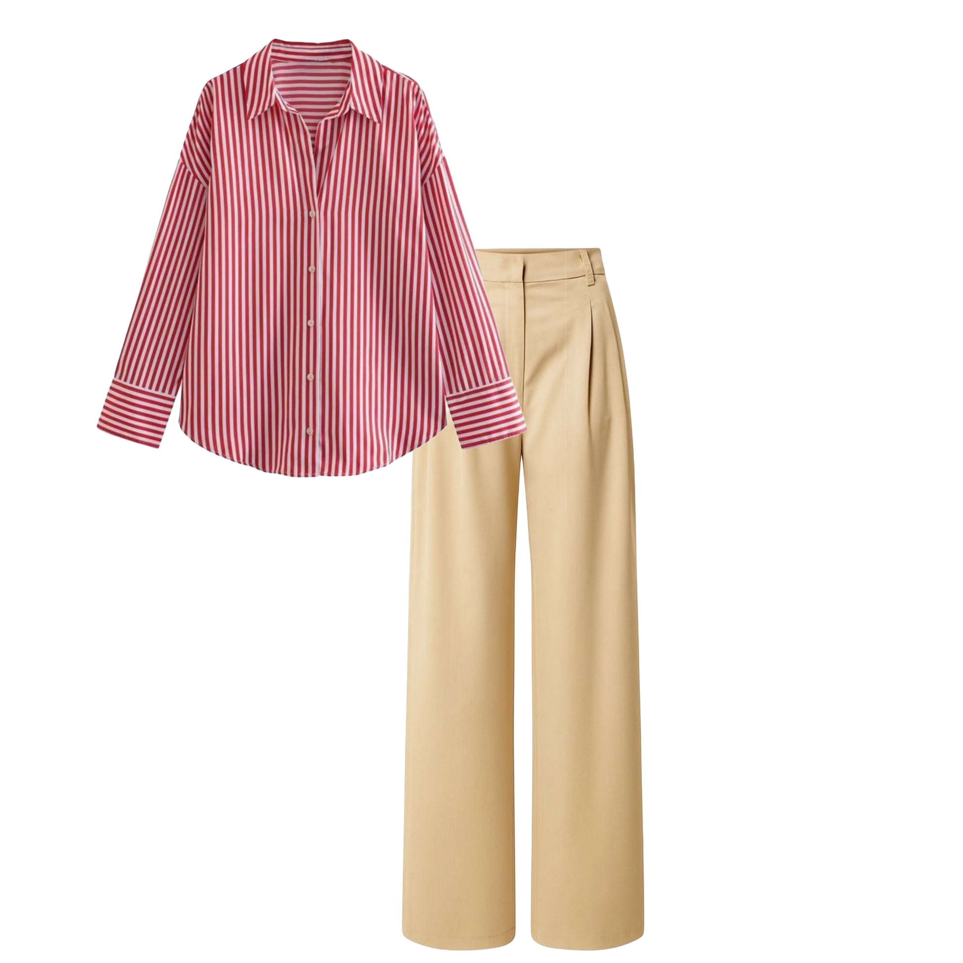 Beidge pant  (trouser ) | Red striped shirt (women )