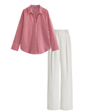 white High waist pant (trouser ) | Red striped shirt ( women )