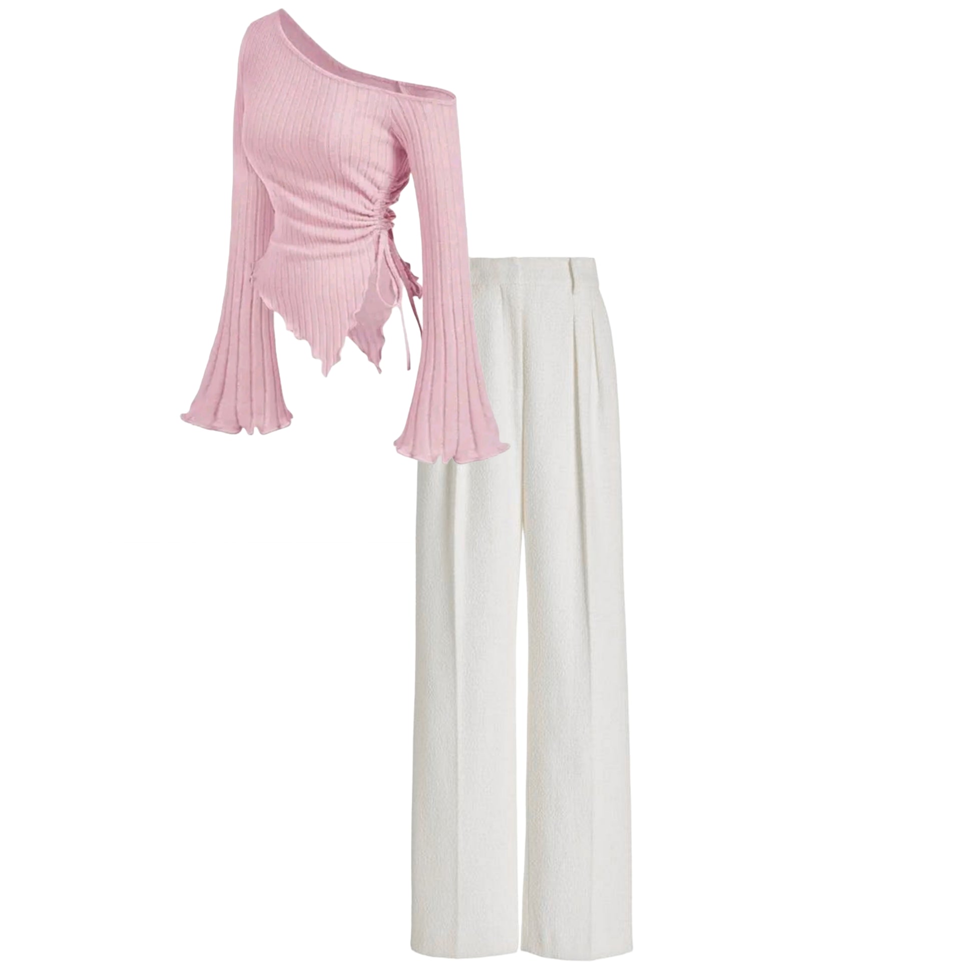 White High waist  trouser (pant) |Pink top - full set