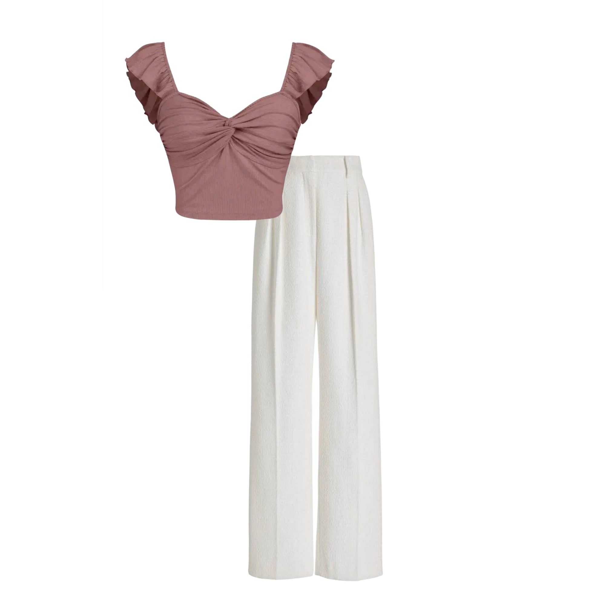 White High waist  trouser (pant) |Mauve half sleeve top - full set