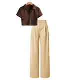 Beidge High waist  trouser (pant) | polo Brown top half sleeeve- full set