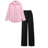 Black High waist pant (trouser ) |Baby pink shirt plain (women )