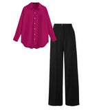 Black High waist pant (trouser ) | Hot pink shirt plain (women )