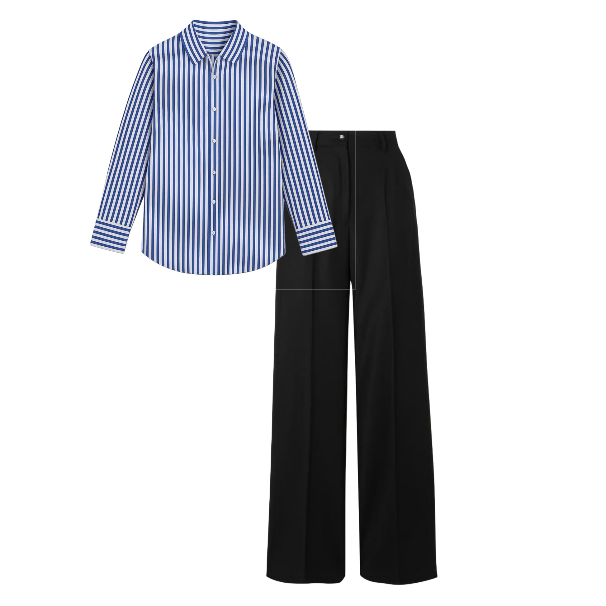 Black pant (trouser ) |Dark blue broad striped shirt (women )