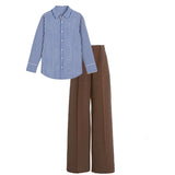 Brown pant (trouser ) |Blue broad striped shirt  (women )