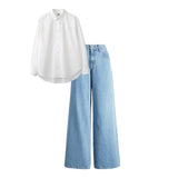 High waist Sky blue baggy jeans |White shirt plain | womens