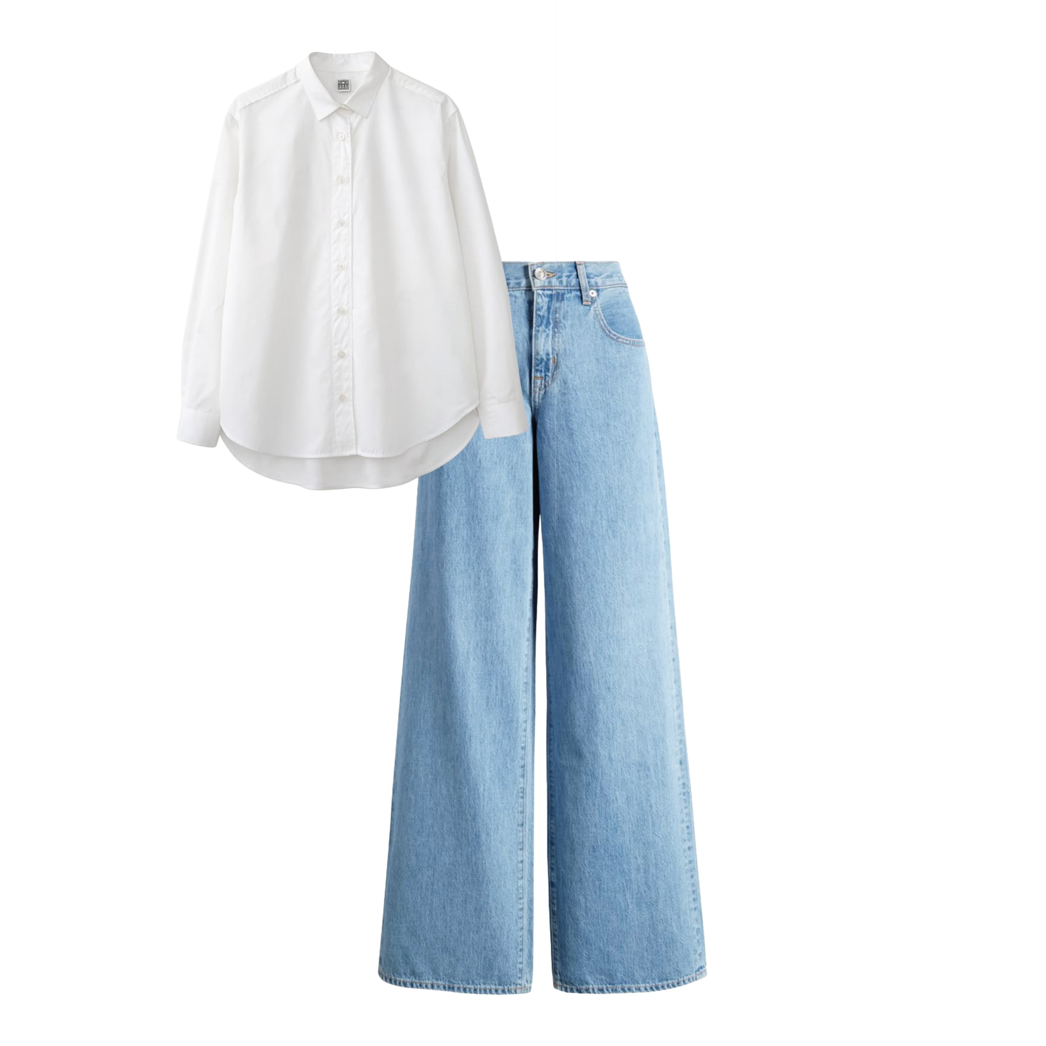 High waist Sky blue baggy jeans |White shirt plain | womens