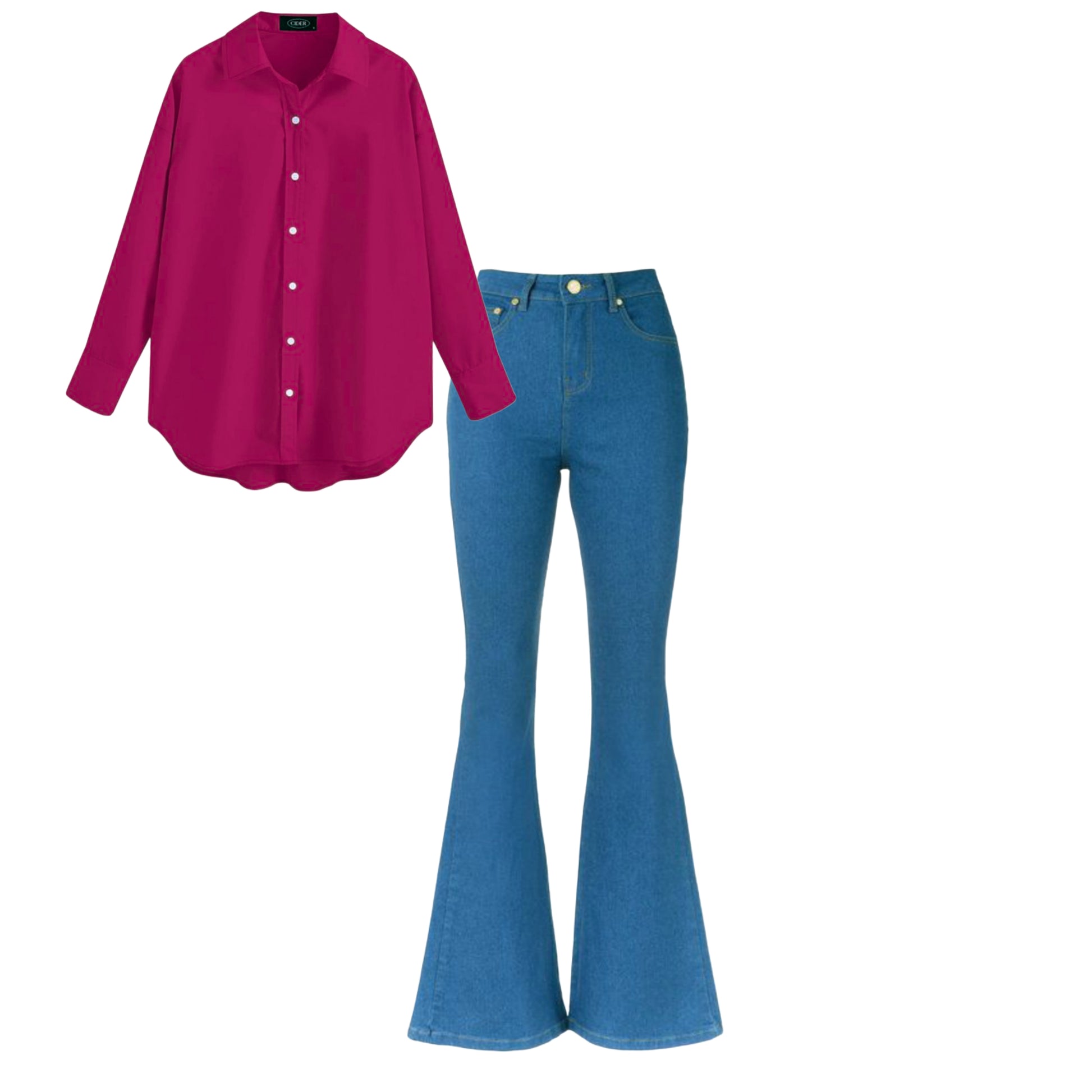 Sky blue bell bottom jeans |Hot pink  shirt | Womens