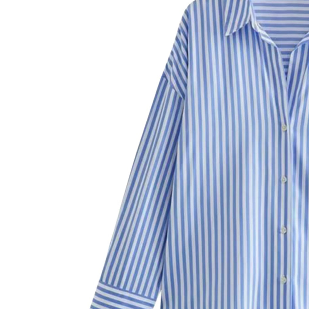 Charcoal white shade baggy jeans | Blue striped shirt | Womens